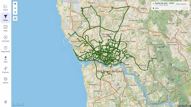 MTL Explorer demo map filtered to the 117 tracks dated 2024