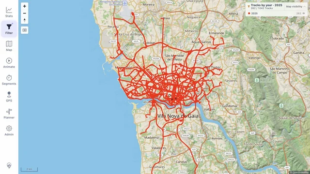 MTL Explorer demo map filtered to the 262 tracks dated 2025
