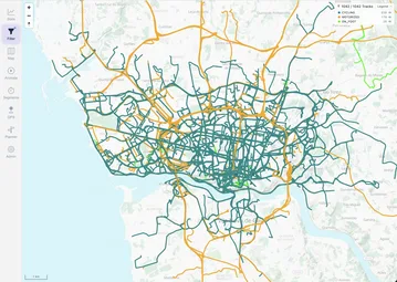 MTL Explorer map with track filters and colored GPS lines