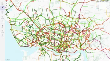 MTL Explorer map coloring the same GPS archive by year with a legend for recent track years