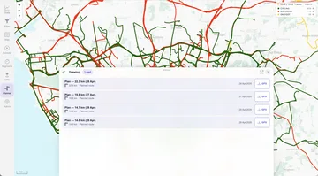 MTL Explorer route planner load panel with saved planned routes and GPX export buttons