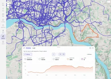 MTL Explorer route planner with waypoints and an elevation profile